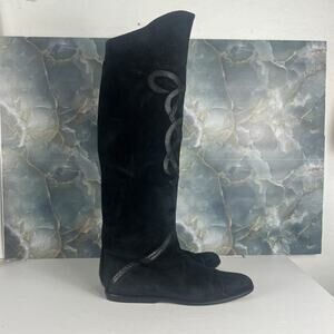 Joan&David Couture Boots Women's Size 8.5 Black Suede Knee High Snakeskin Detail